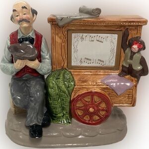 Vintage Organ Grinder Man w/Monkey missing music box AS IS kitschy